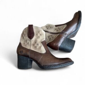 Born Capri Western Boots Women's Brown Leather & Suede Sz 7.5